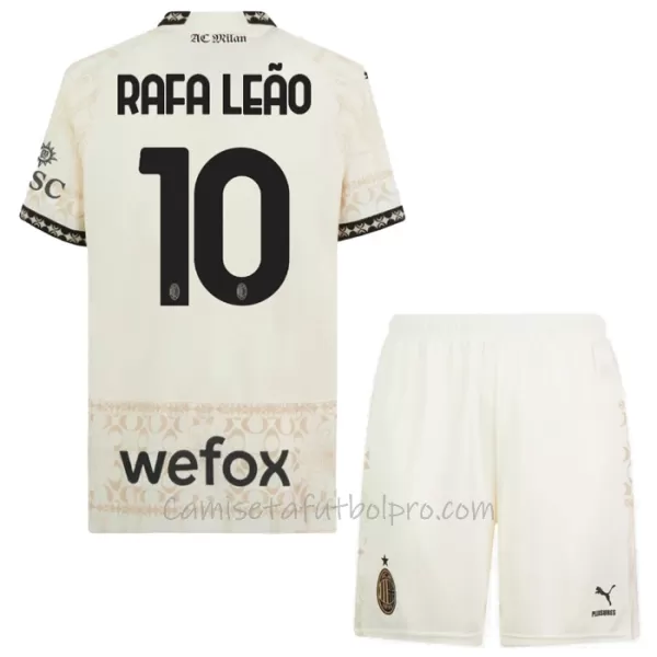 Camiseta AC Milan Rafael Leão 10 Niños 4ª Equipación 23/24 Blanco