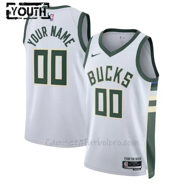 Camiseta de Baloncesto Milwaukee Bucks Association Edition Swingman 2023/24 Niños Blanco