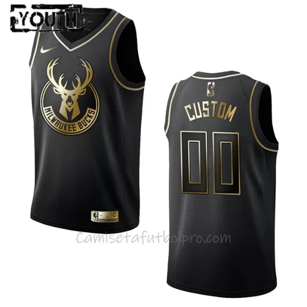 Camiseta de Baloncesto Milwaukee Bucks Golden Edition Swingman Niños Negro