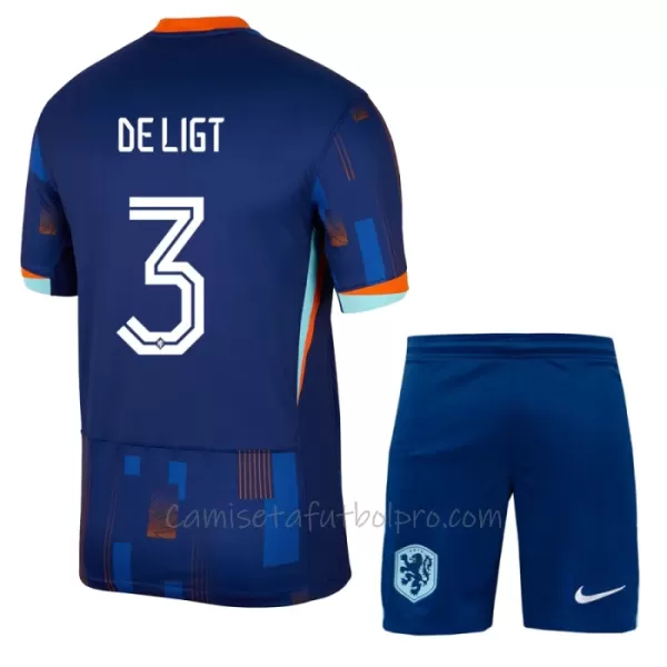 Camiseta Países Bajos Matthijs de Ligt 3 Niños 2ª Equipación Eurocopa 2024