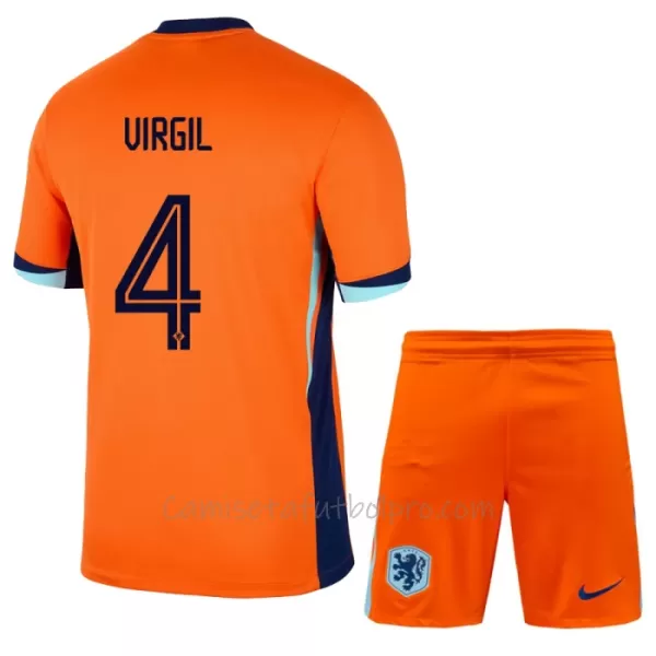 Camiseta Países Bajos Virgil van Dijk 4 Niños 1ª Equipación Eurocopa 2024