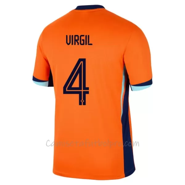 Camiseta Países Bajos Virgil van Dijk 4 Niños 1ª Equipación Eurocopa 2024