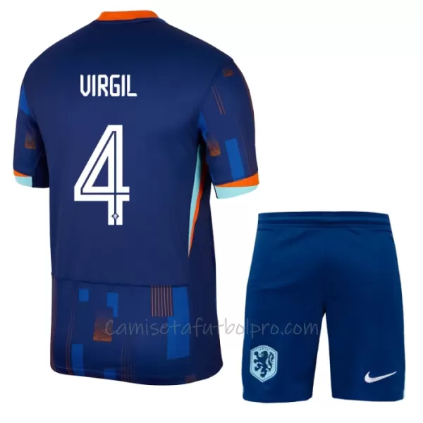 Camiseta Países Bajos Virgil van Dijk 4 Niños 2ª Equipación Eurocopa 2024