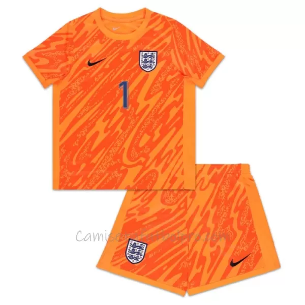 Camiseta Portero Inglaterra Pickford 1 Niños Eurocopa 2024 Naranja