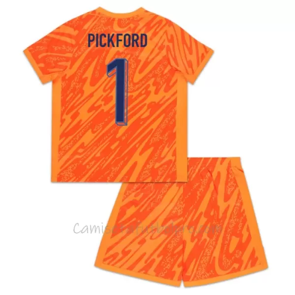 Camiseta Portero Inglaterra Pickford 1 Niños Eurocopa 2024 Naranja