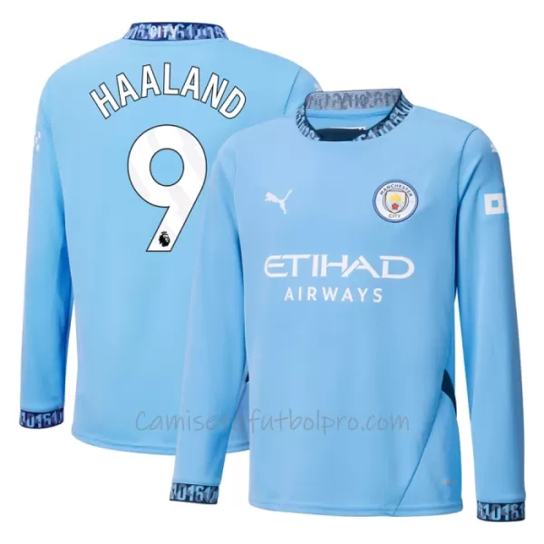 Camiseta Manchester City Erling Haaland 9 Hombre 1ª Equipación 24/25 Manga Larga