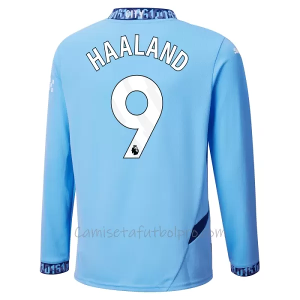 Camiseta Manchester City Erling Haaland 9 Hombre 1ª Equipación 24/25 Manga Larga