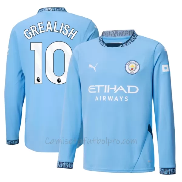 Camiseta Manchester City Jack Grealish 10 Hombre 1ª Equipación 24/25 Manga Larga