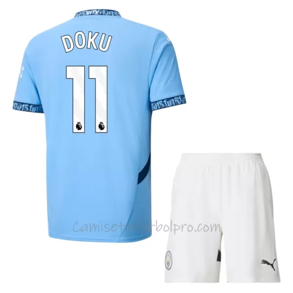 Camiseta Manchester City Jérémy Doku 11 Niños 1ª Equipación 24/25