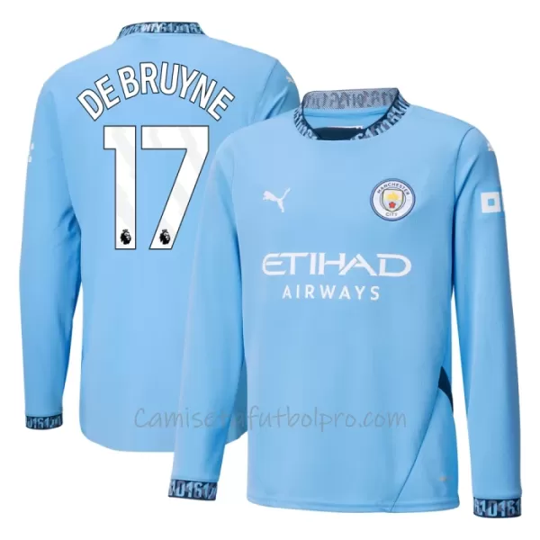 Camiseta Manchester City Kevin De Bruyne 17 Hombre 1ª Equipación 24/25 Manga Larga