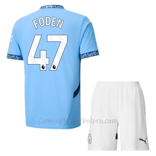 Camiseta Manchester City Phil Foden 47 Niños 1ª Equipación 24/25