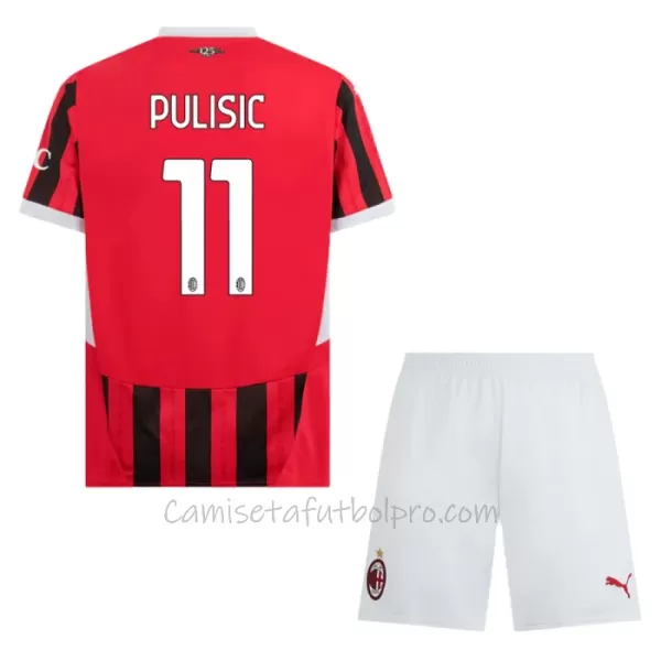 Camiseta AC Milan Christian Pulišić 11 Niños 1ª Equipación 24/25