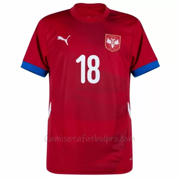 Camiseta Serbia Dušan Vlahovic 18 Hombre 1ª Equipación Eurocopa 2024