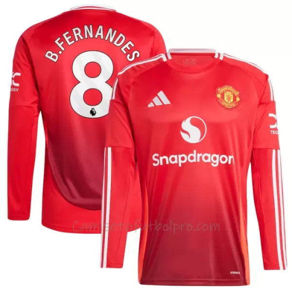 Camiseta Manchester United Bruno Fernandes 8 Hombre 1ª Equipación 24/25 Manga Larga