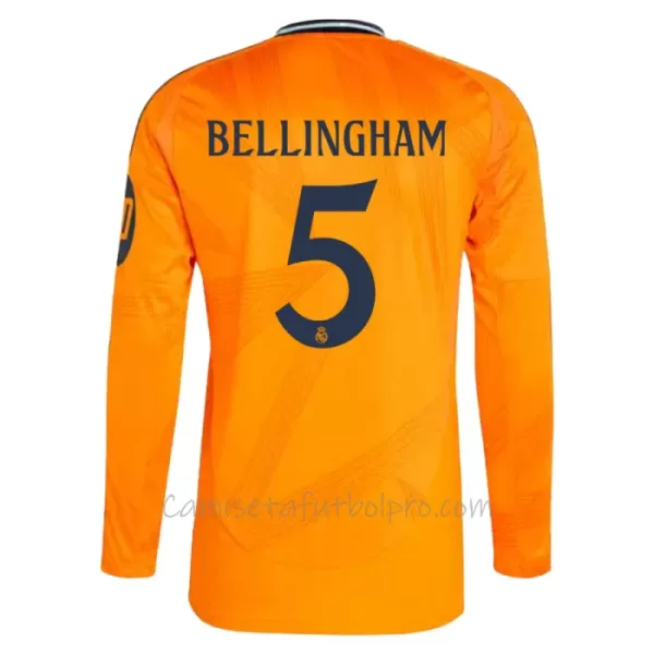 Camiseta Real Madrid Jude Bellingham 5 Hombre 2ª Equipación 24/25 Manga Larga