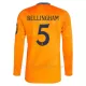 Camiseta Real Madrid Jude Bellingham 5 Hombre 2ª Equipación 24/25 Manga Larga