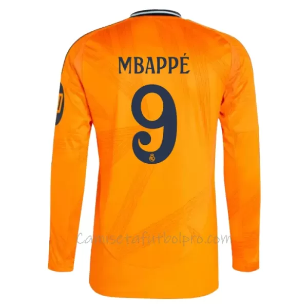 Camiseta Real Madrid Kylian Mbappé 9 Hombre 2ª Equipación 24/25 Manga Larga